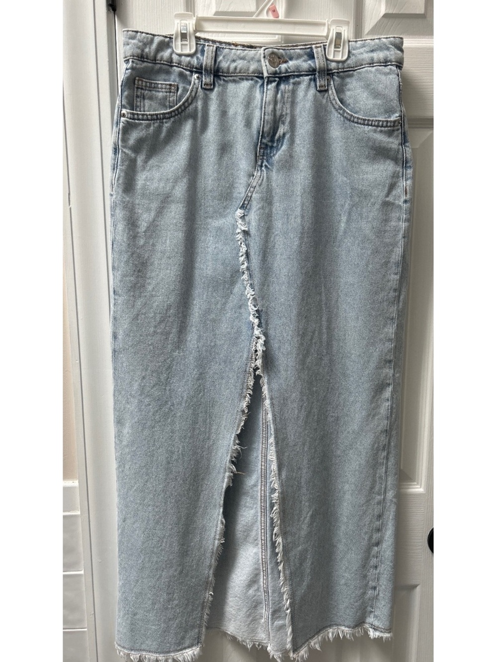 Y2K Indie Denim Maxi Skirt with Frayed front slit